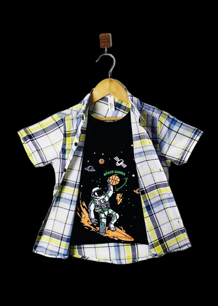Premium Quality "Space" Printed Twofer Shirt For Boys — Boys kids clothing